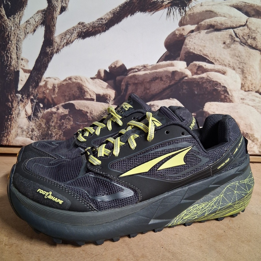 Altra Olympus Women Black Yellow Trail Running Shoes Vibram Gaiter Trap sz 8.5